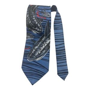 🦈 Vintage A. Rogers Shark Print Tie – Ocean Blue & Black